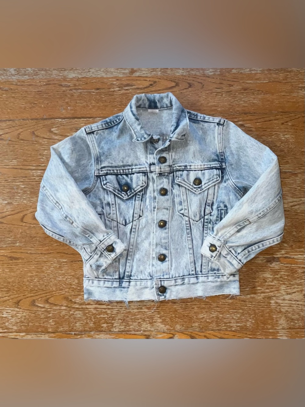Vintage 80’s Cowden denim jacket acid stone wash, trucker-style , size 10 youth